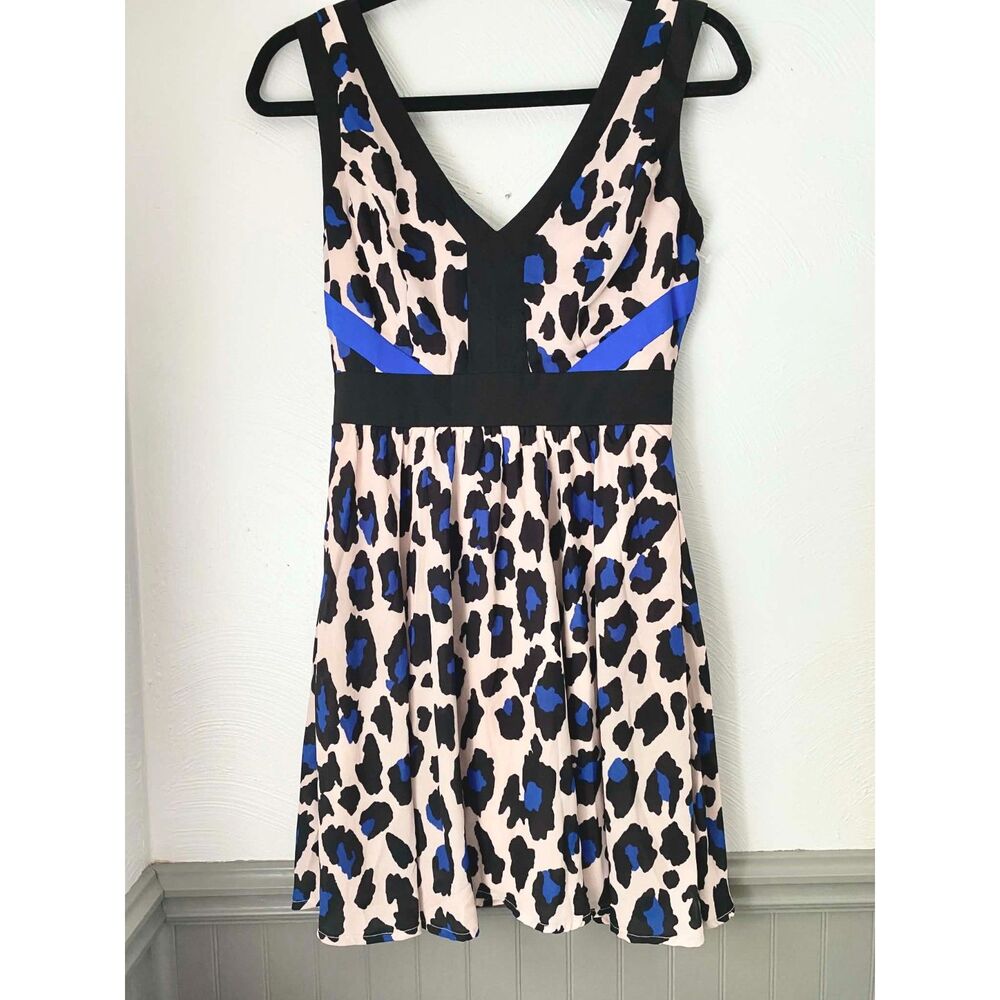 Gianni Bini Women’s Size 3 Blue Black Leopard Print Fit & Flare Dress
